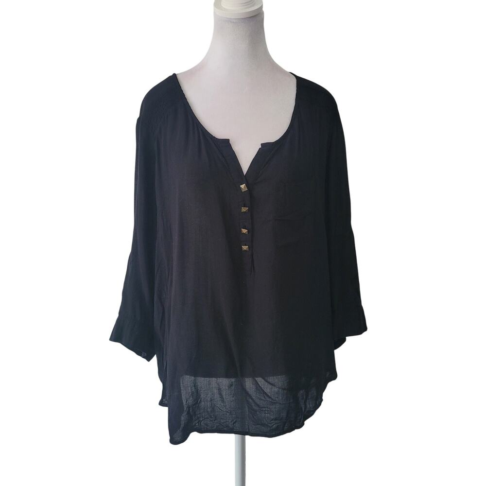 Torrid Size 2 Sheer Popover Bronze Stud Blouse lightweight v-neck chiffon glam